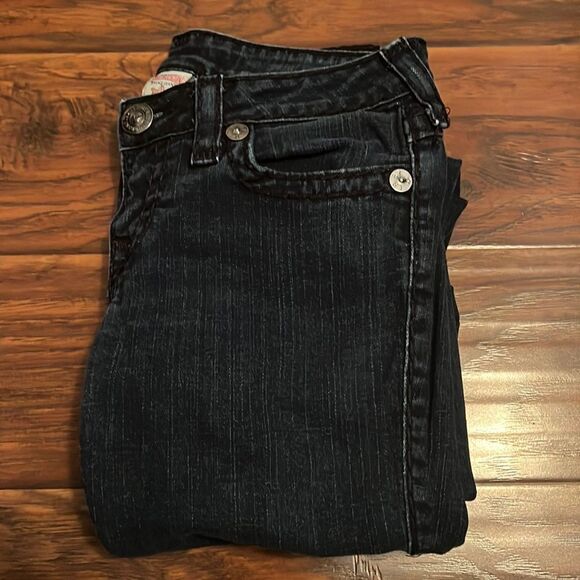 True Religion Julie Super T Blue Denim Distressed Jeans Casual Boho - Picture 1 of 11